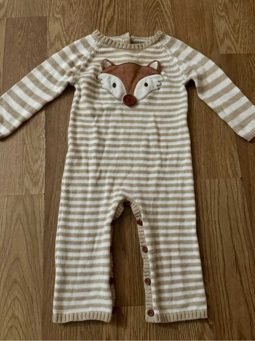 Mud Pie Cream & Brown Striped Fox Knit One-Piece